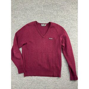 Vintage Peter Storm Sweater Men's M 100% Lambswool Red V Neck Pullover Logo